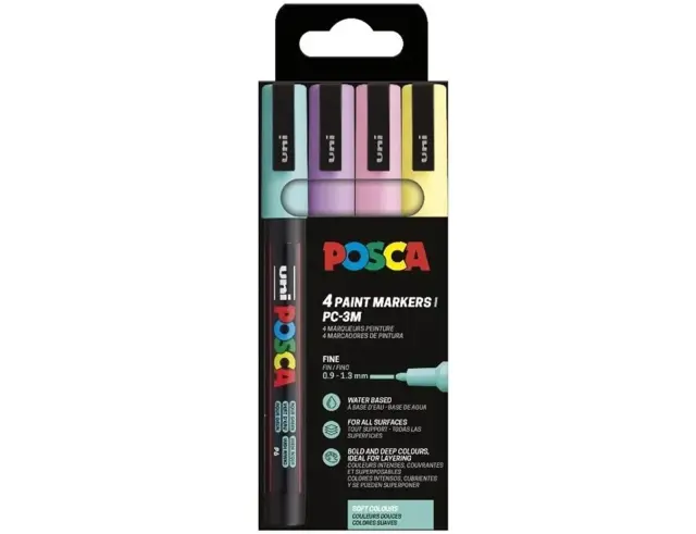 Σετ Μαρκαδόρων Uni Posca PC-3M 4 ΤεμαχίωνPC-3M 4P SET BWSG COLOR