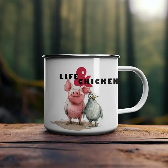 Κούπα χιουμοριστική εμαγιέ ρετρό λευκή 300ml LIFE + CHICKEN
