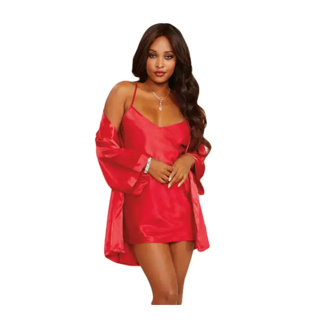 DreamGirl Charmeuse short length kimono robe, Χρώμα Κόκκινο
