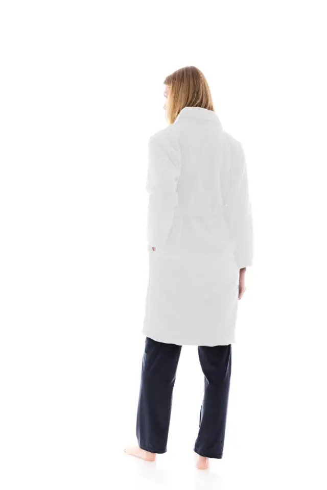 W1480 - White - ROBE LONG FLEECE FLUFFY 2
