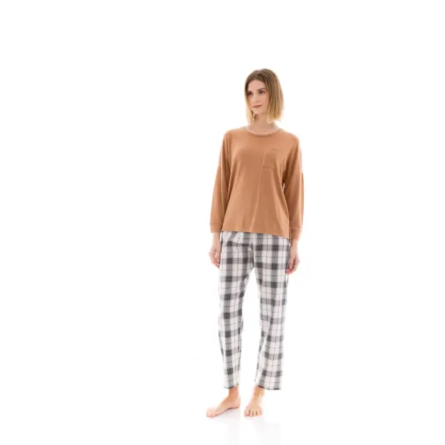 Πιτζάμα Homewear BEIGE -BLACK PLAID W1421 Pink Label