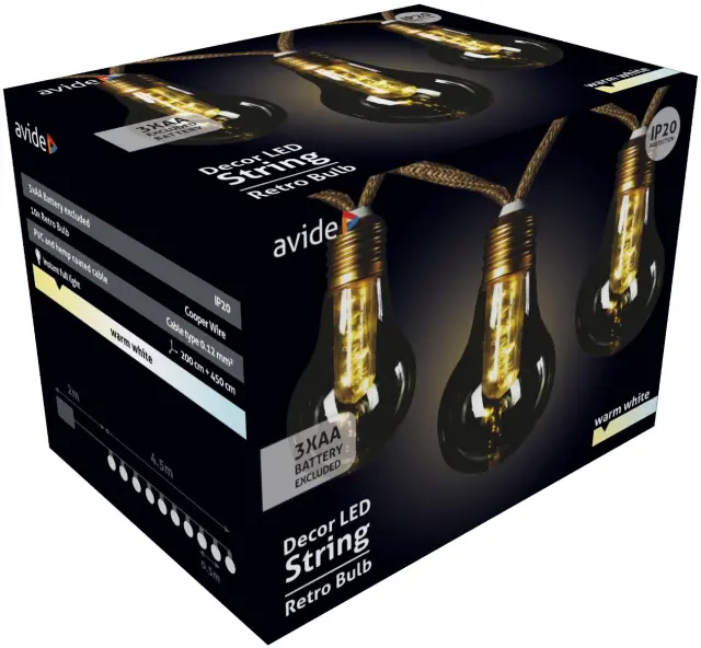 Avide Εξωτερική Γιρλάντα 5m Θερμό Decor 3xAA (Δεν περιλαμβ.) 15.001.1635