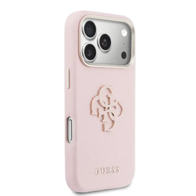 Guess PU Grained 4G Resin Metal Logo Case for iPhone 17 Pro Max Pink 2