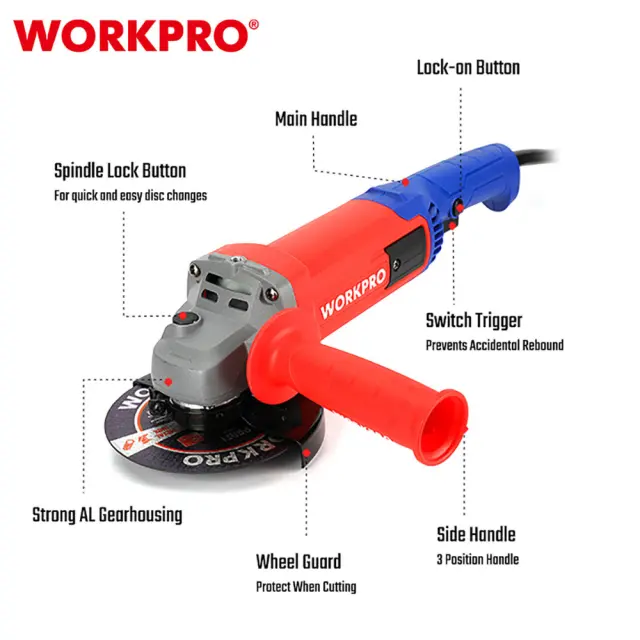 WORKPRO ΓΩΝΙΑΚΟΣ ΤΡΟΧΟΣ 1300W Φ125mm WP472001 (PROFI) 2