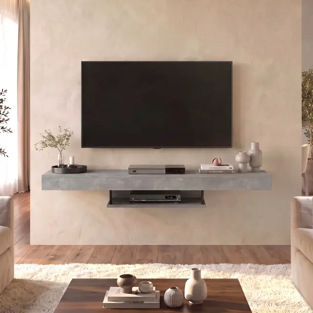 Έπιπλο τηλεόρασης επιτοίχιο Albares Megapap με LED χρώμα γκρι σκυροδέματος 150x29,6x22εκ. 2