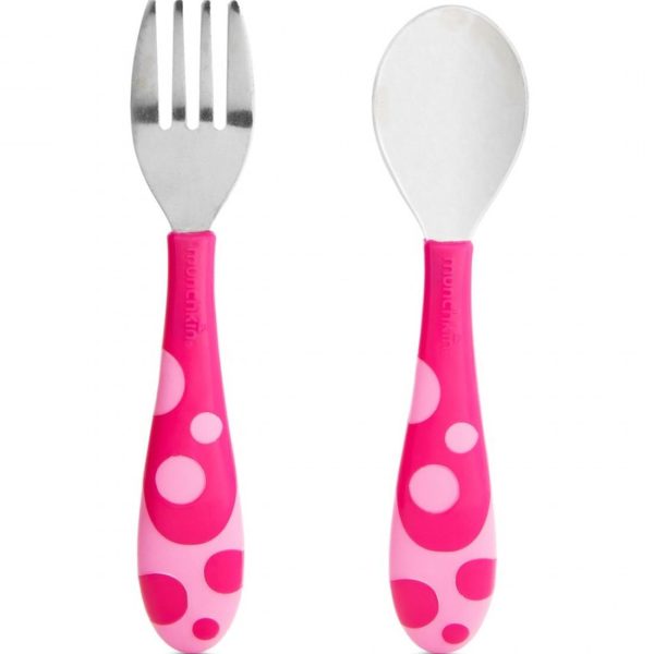 Munchkin Toddler Fork & Spoon Set Βρεφικό Σετ Πιρούνι-Κουτάλι (12m+) 2τμχ - Ροζ (11404)