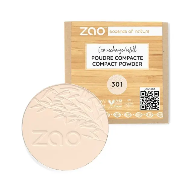 Zao Organic Compact Powder Refill – Βιολογική Ματ Πούδρα Προσώπου (Ανταλλακτικό) - 301 Ivory