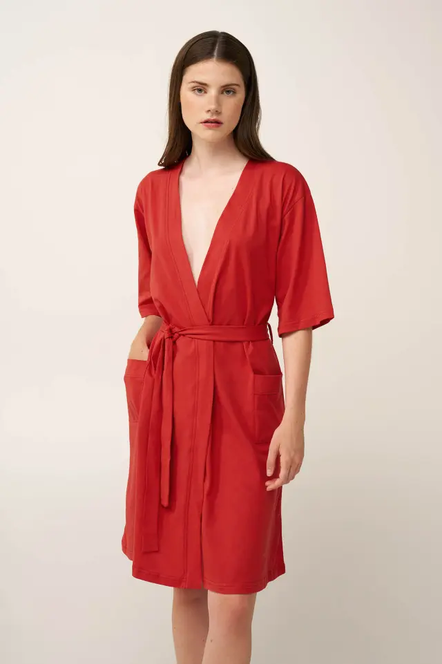 Γυναικείο Σταυρωτή Ρόμπα Βαμβακερή Vamp 24263 RED AURORA