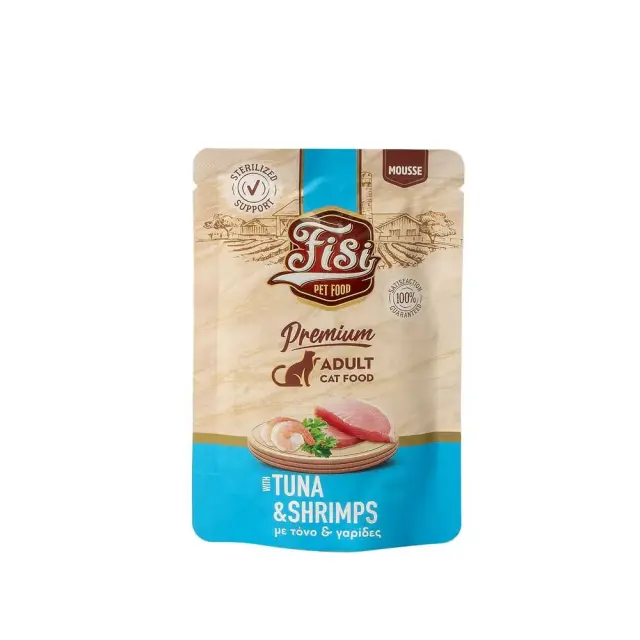 Fisi Mousse Pouch Tuna & Shrimps Φακελάκια Υγρής Τροφής για Γάτες με Τόνο & Γαρίδες Μους 80gr