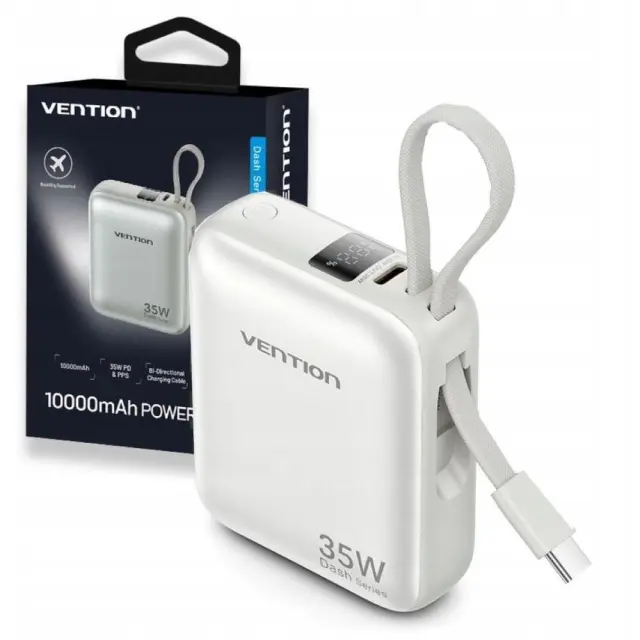 Vention 10000mAh 35W - power bank with USB-C cable (beige)