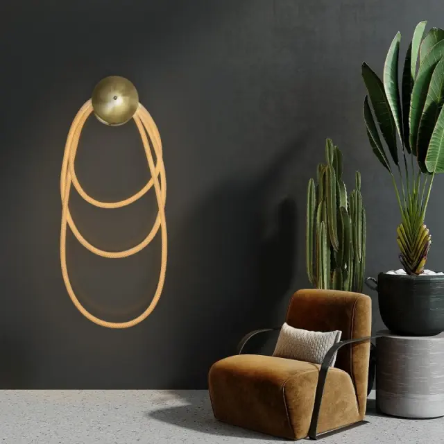 LED Μοντέρνο Φωτιστικό Τοίχου GLOW 60Watt CCT σε Χρυσό Πλατίνα και Λευκό Νήμα KLV-101-0171