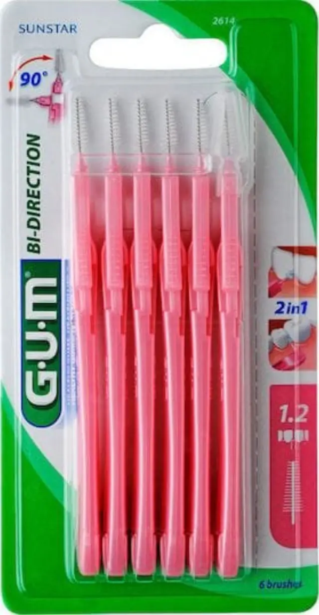 GUM Bi-Direction Μεσοδόντια Βουρτσάκια με Λαβή 1.2mm Ροζ 6τμχ