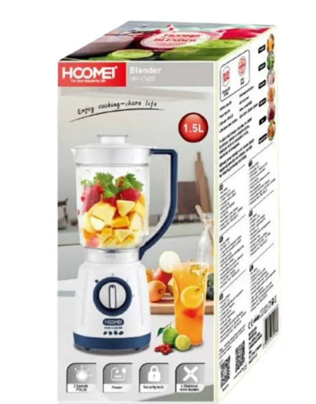 Hoomei Μπλέντερ με Γυάλινη Κανάτα 1.5lt 800W Άσπρο HM-6748B 2