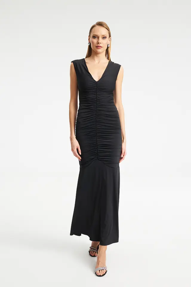 Maxi Φόρεμα με Σούρες & V Ντεκολτέ ALFIE DRESS - XS