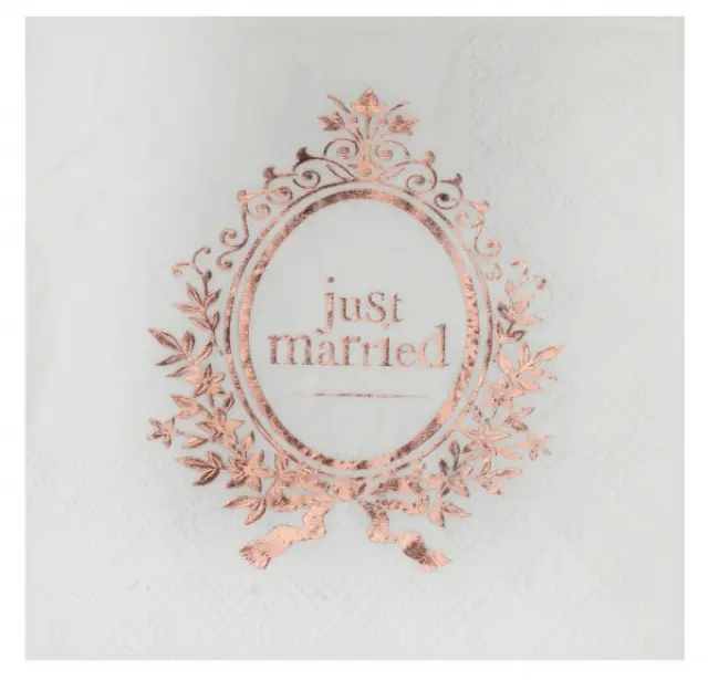 Χαρτοπετσέτες Γλυκού Just Married Ροζ Χρυσό / 20 τεμ