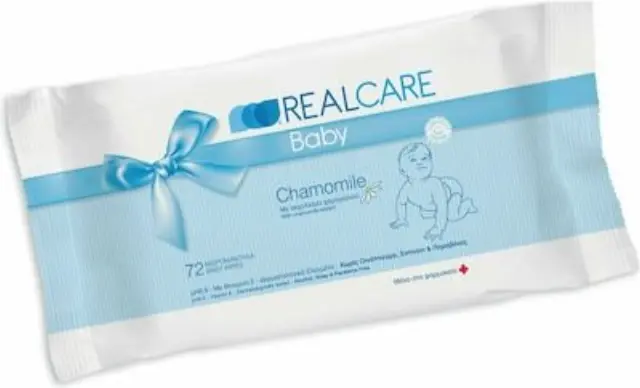 REAL CARE Chamomile Μωρομάντηλα χωρίς Οινόπνευμα & Parabens 72τμχ