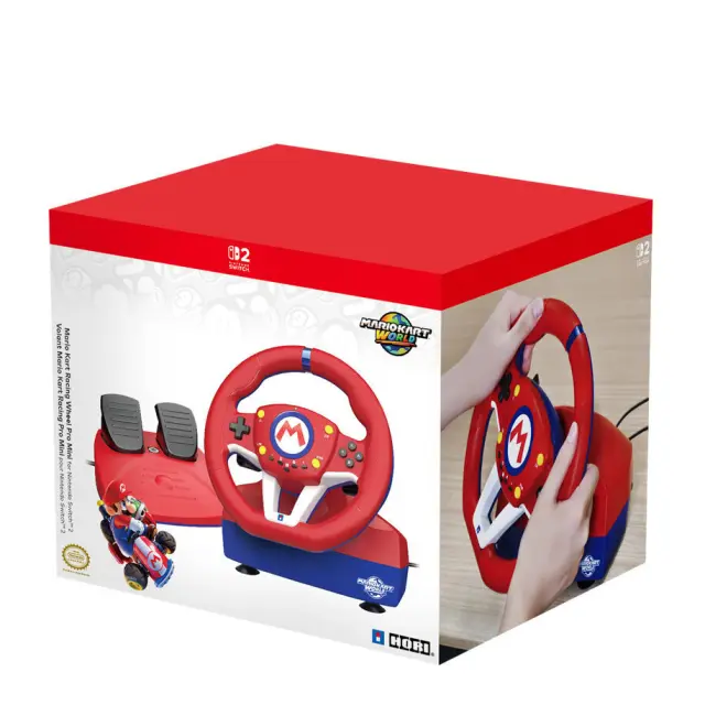 HORI Mario Kart Racing Wheel Pro Mini Τιμονιέρα με Πετάλια για Nintendo Switch 2, Switch + OLED, USB, Προγραμματιζόμενα Πλήκτρα – NSX-122E 2