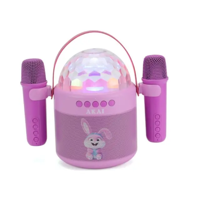 Akai Ηχείο Karaoke με Ασύρματα Μικρόφωνα και Εφέ Φωτισμού JoyBox Kids 110583-0038 σε Ροζ Χρώμα