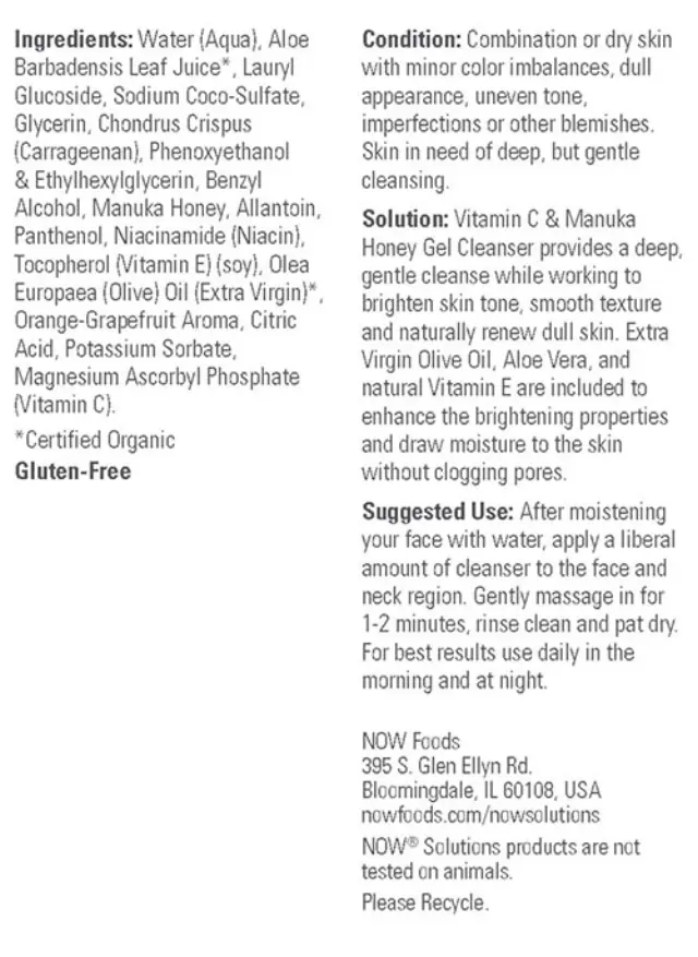 Now Foods Vitamin C & Manuka Honey Gel Cleanser 2