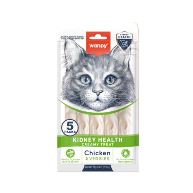 wanpy - Wanpy Cat Functional Creamy Lickable Treat Kidney Health Chicken & Veggies 70g (5x14g) - 70g (5x14g) - Pet Supplies
