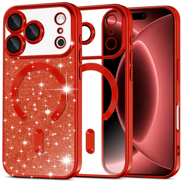 Techsuit® Luxury Glitter MagSafe για iPhone 18 Pro Max / iPhone 17 Pro Max –Red