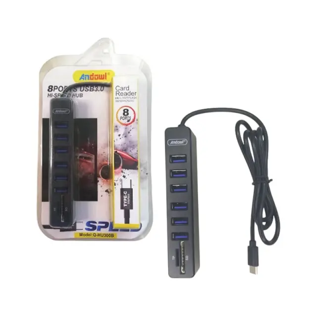 Andowl USB 3.0 Hub 8 Θυρών με σύνδεση USB-C Q-HU300B - Card Reader 075962