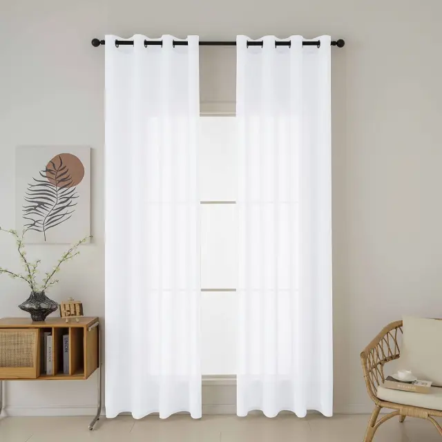 Beauty Home Κουρτίνα γάζα μονόχρωμη με 8 μεταλλικούς κρίκους Fit Art 8447 140x270 Λευκό