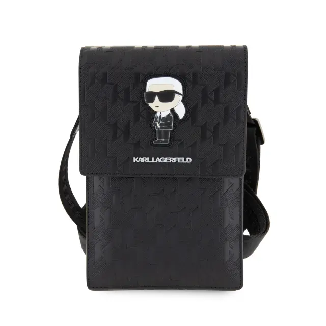 Karl Lagerfeld Saffiano Monogram Ikonik NFT Wallet Phone Bag Black 2