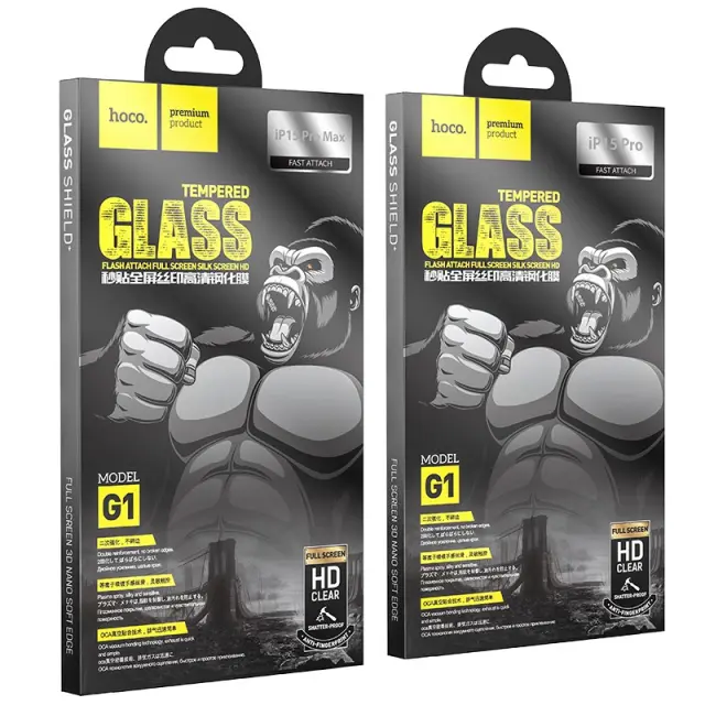 Tempered Glass Hoco Premium Series G1 0.33mm Flash Attach Full Silk Screen HD για Apple iPhone 15 Pro Herbolive 2