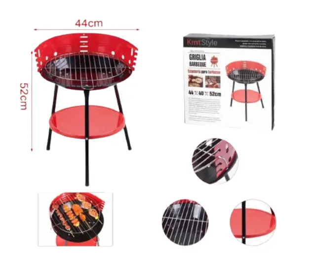 KMT Style Στρογγυλή Φορητή Ψησταριά Κάρβουνου για BBQ 44x40εκ. Κόκκινη 3
