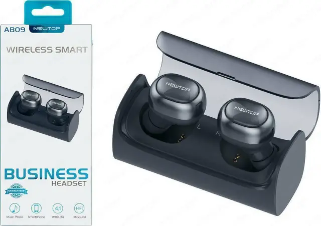 Newtop AB09 In-ear Bluetooth Handsfree Ακουστικά με Θήκη Φόρτισης Μαύρα
