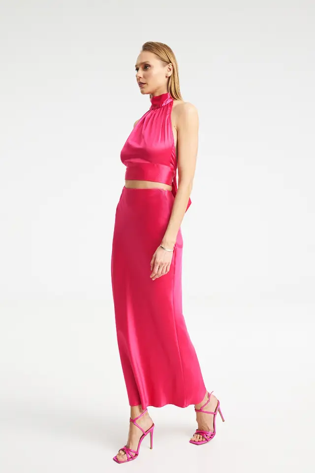 Satin Maxi Φούστα με Λοξή Γραμμή TAY SKIRT - XS 3