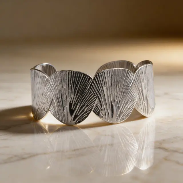 Silver Textured Wave Cuff