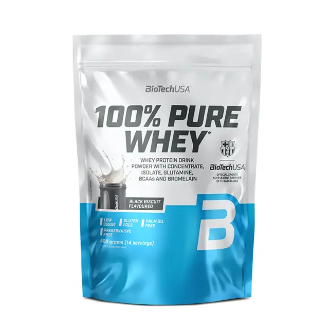 Biotech USA 100% Pure Whey Πρωτεΐνη Ορού Γάλακτος Χωρίς Γλουτένη με Γεύση Black Biscuit 400gr