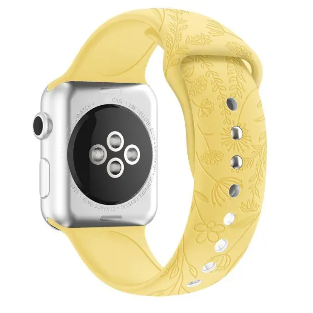 Butterflies Love Flower Embossing Λουράκι για Apple Watch 38/40/41/42(Series 10/11/12)mm- Light Yellow OEM