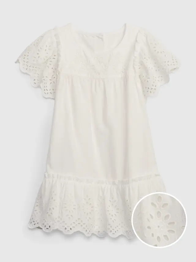 Άσπρο Νηπιακό Tiered Eyelet Φόρεμα new off white - 12-18M