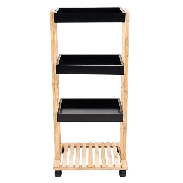 Τρόλεϊ Κουζίνας Essentials 4 Επίπεδων Μαύρο Bamboo 40x30x88cm Estia 01-13035
