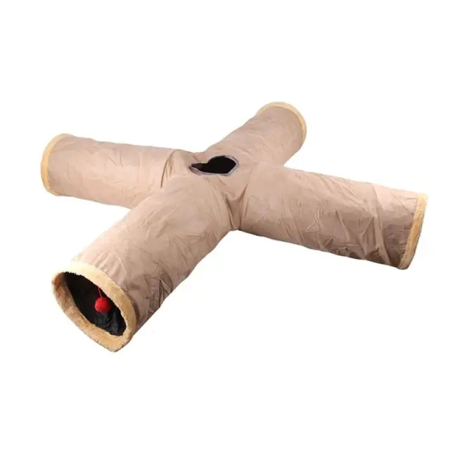 Madpet Τούνελ Γάτας Σουέτ 4 Εξόδων Μπεζ 25x110x110cm 110x25x110cm Μπεζ