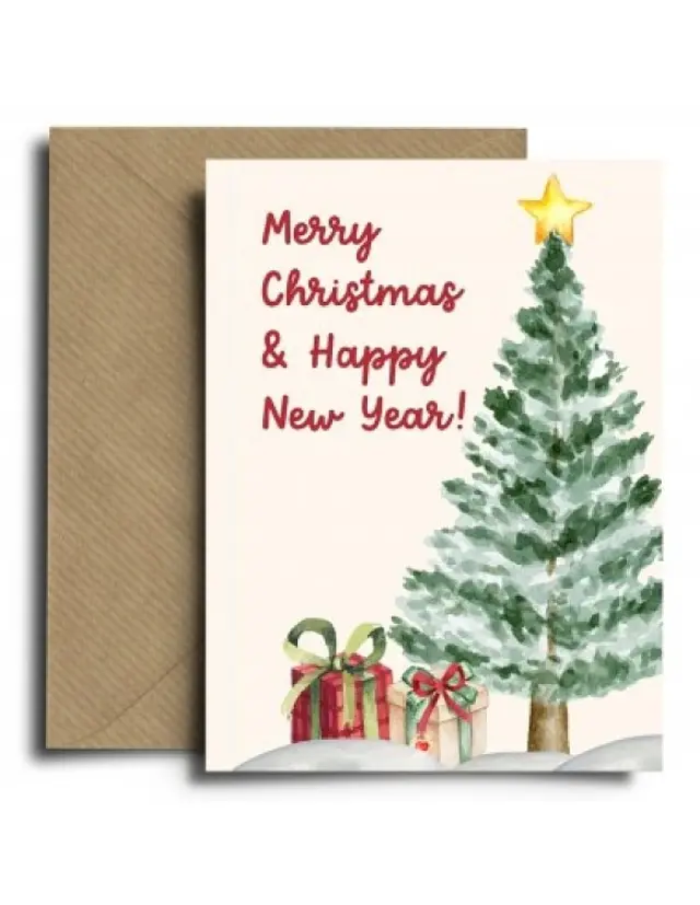 Χριστουγεννιάτικη Ευχετήρια Κάρτα Merry Christmas & A Happy New Year ΠΟΛΥΧΡΩΜΟ - One Size