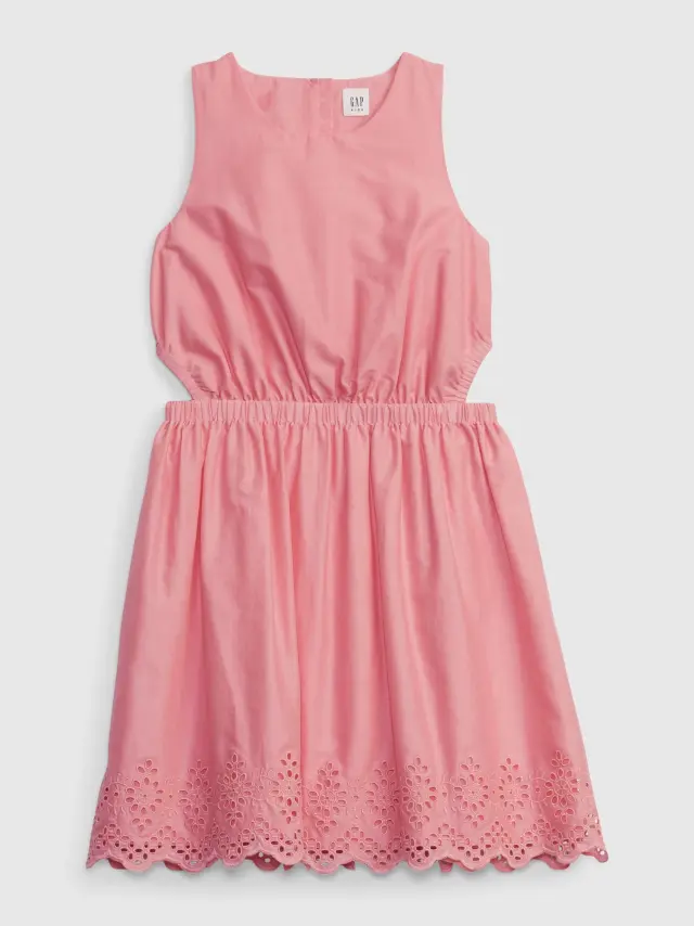 Ροζ Παιδικό Eyelet Cutout Φόρεμα coral - XXL
