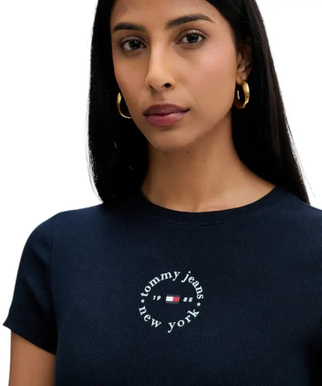 Tommy Hilfiger - Γυναικείο T-shirt Slim Essential Logo Rib DW0DW22807-C1G Μπλε 3