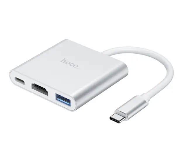 Hub Hoco HB14 Easy use USB-C με 3 Θύρες USB 3.0, USB-C PD, HDMI Ασημί 15cm 3