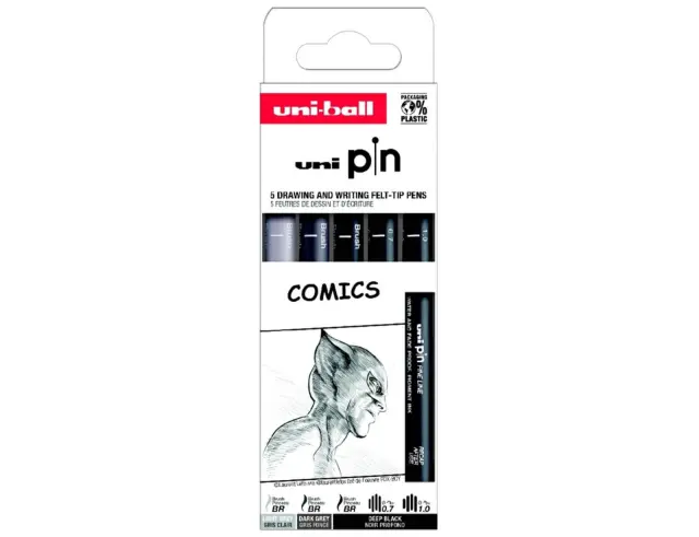 Μαρκαδόροι Σχεδίου Comics Uni PIN-200 με πάχος μυτών 0.7/1.0mm/BR - 5 τεμάχιαPIN-200 5P ASP019