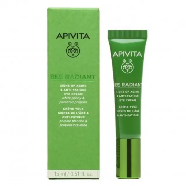 Apivita Bee Radiant Signs of Aging & Anti-Fatigue Eye Cream White Peony & Patented Propolis Αντιγηραντική & Αναζωογονητική Kρέμα Ματιών, 15ml