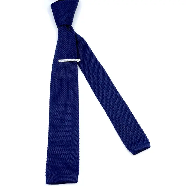 Πλεκτή Γραβάτα Σκούρο Μπλε Μονόχρωμη 5,5 cm 2