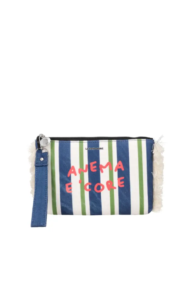 LE PANDORINE - Navy clutch bag in fabric with blue wristband