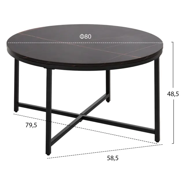 ΤΡΑΠΕΖΙ ΣΑΛΟΝΙΟΥ FB99420.03 BLACK MARBLE ΜΕΛΑΜΙΝΗ-ΜΑΥΡΗ ΜΕΤΑΛΛΙΚΗ ΒΑΣΗ Φ80x48,5Yεκ. 2