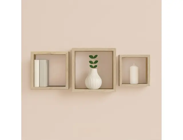Σετ Ράφια Τοίχου Cubes Homea - Light Oak- 3 τεμάχια 6RAN789CC