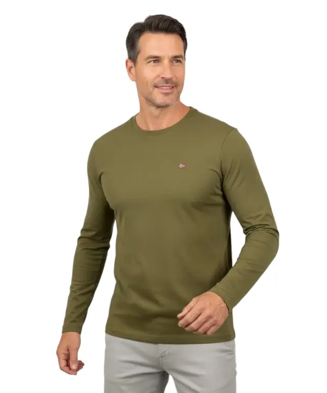 Napapijri - Ανδρική Μακρυμάνικη Μπλούζα T-Shirt NP0A4HN7-G3A Λαδί - 2XL