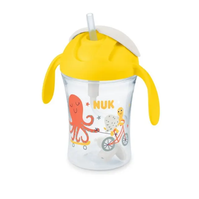 Nuk Παιδικό Ποτηράκι με Λαβές και Καλαμάκι "Motion Cup" από Πλαστικό Κίτρινο 230ml για 8m+